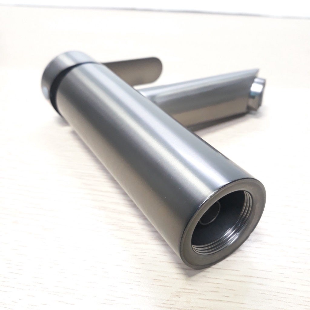 Vòi lavabo nóng lạnh Trụ Tròn [18cm] chất liệu inox 304 sơn tĩnh đện Màu Xám cao cấp với đầu vòi tạo bọt, chống giọt bắn