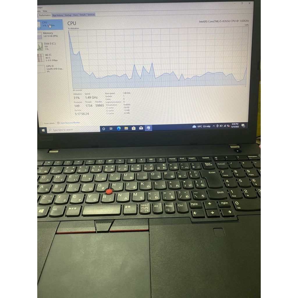 LENOVO THINK PAD L590 /Core i5 8265U 1.60GHz / Ram 8GB /SSD180+ HDD500GB / loại 15.6 / Windows10 Pro 64bit / 20Q8S0CA00