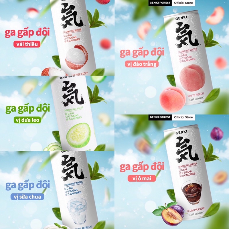[XẢ KHO] 1 Thùng 24 Lon Nước Genki Forest Sparkling 330ml, Nước Có Ga 0 Đường 0 Calories 0, Soda Vị 