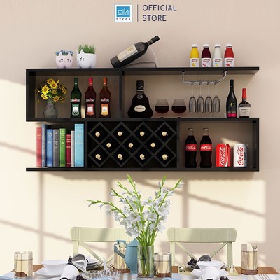 Kệ Để Vang Treo Tường 2 Tầng SIB Decor Với 11 Ngăn Đựng Chai Để Nằm KR02