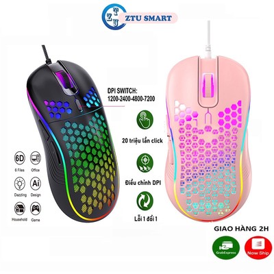 Chuột máy tính có dây ZTU Smart D4 giá rẻ gaming văn phòng 7200DPI công thái học làm việc và chơi game cho pc laptop