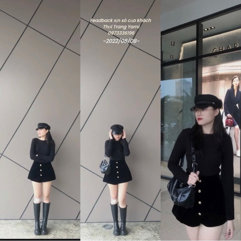 Quần Sooc Nhung Khuy Vàng Giả Váy, Quần Giả Váy Siêu Xinh