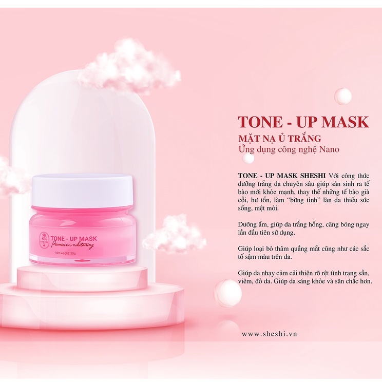 Mặt nạ dưỡng trắng SHESHI - tone up mask chính hãng,dưỡng ẩm,trắng da,tàn nhang,nâng tone,cấp ẩm,không cồn, thiên nhiên