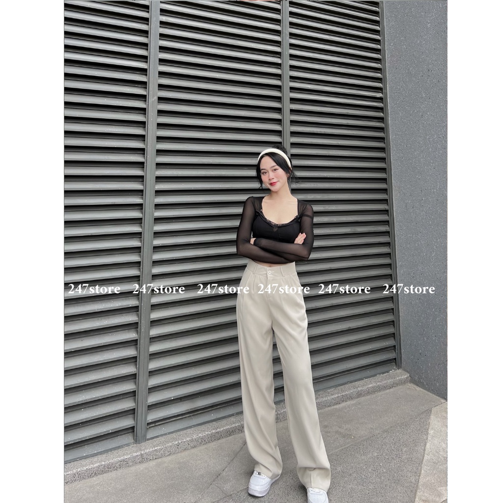 Quần culottes ống rộng nữ suông dài chất ruby cao cấp cài cúc Quansuong213