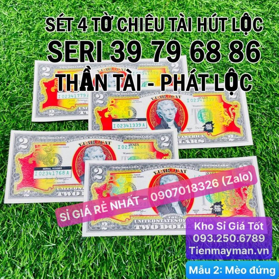[VIP] (4 tờ Số Đẹp) Bộ Tiền 2 Đô USD Hình Con Mèo Mạ Vàng , Lưu Niệm Lì Xì Mừng Năm Quý Mão [MÈO ĐỨNG]