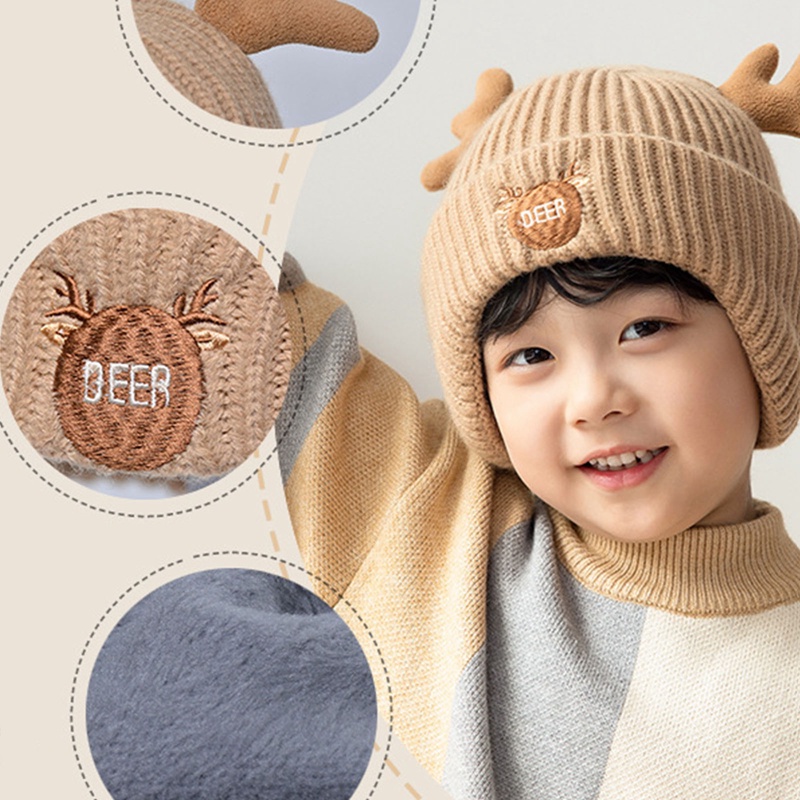 Mũ Len Beanie Sừng Tuần Lộc Dễ Thương Cho Bé