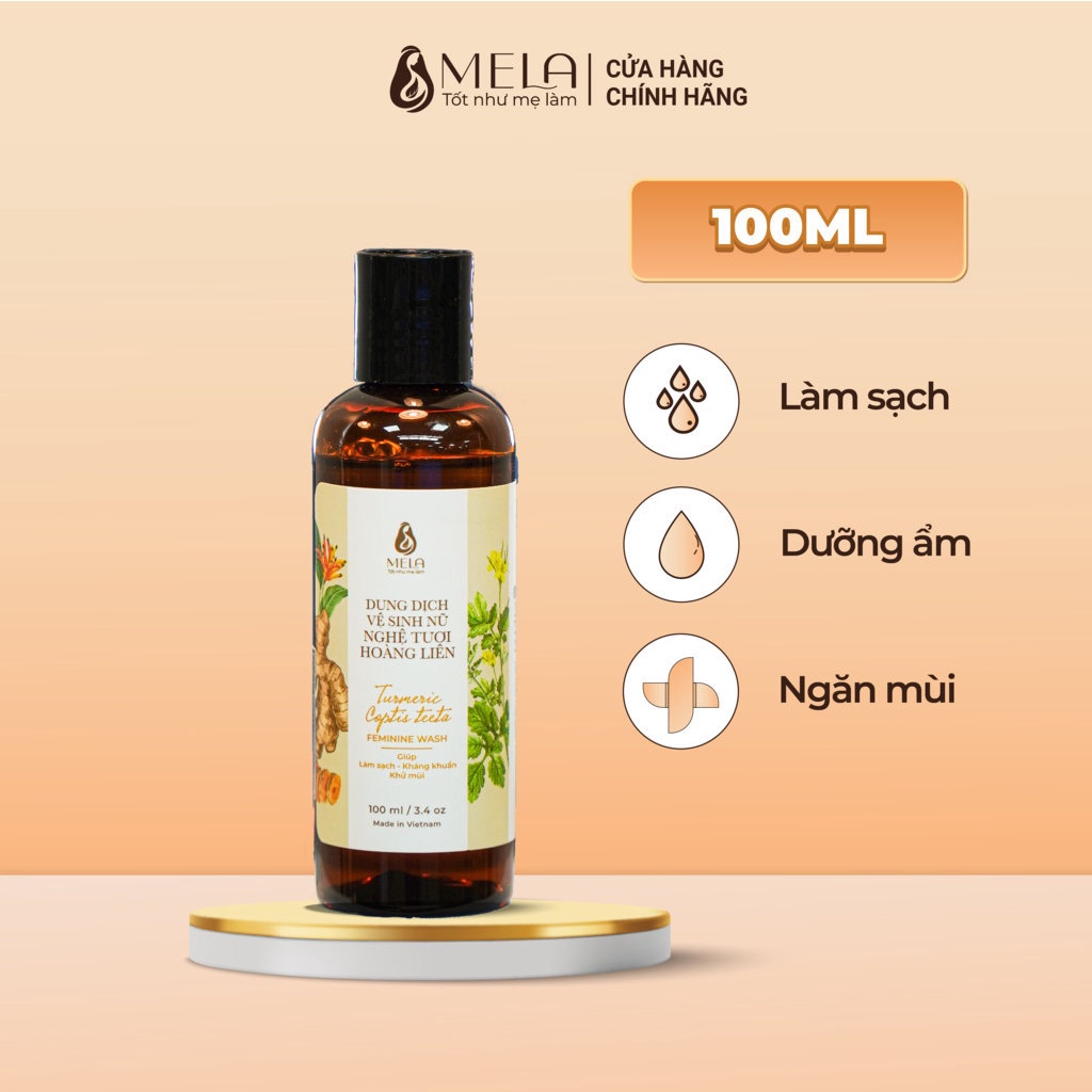 Dung Dịch Vệ Sinh Phụ Nữ Nghệ Hoàng Liên MELA Làm Sạch Giảm Mùi Cân Bằng Độ Ẩm 100ml - ML06