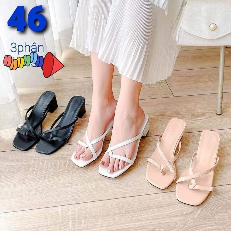 Giày cao gót 4cm bigsize 35-45 kiểu xỏ ngón dây may viền thời trang