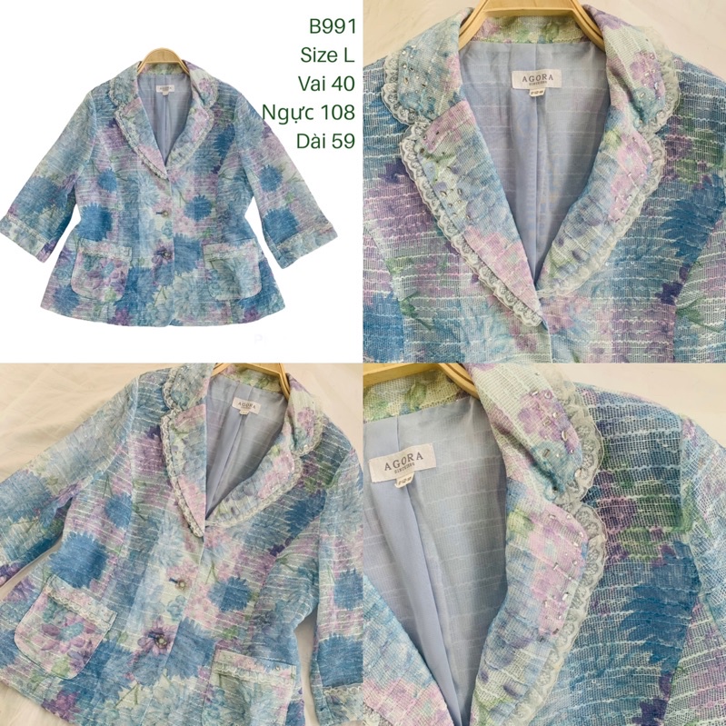 Áo khoác vest/blazer B991 ren hoa viền bèo lót voan tay lửng 2hand Hàn si ảnh thật