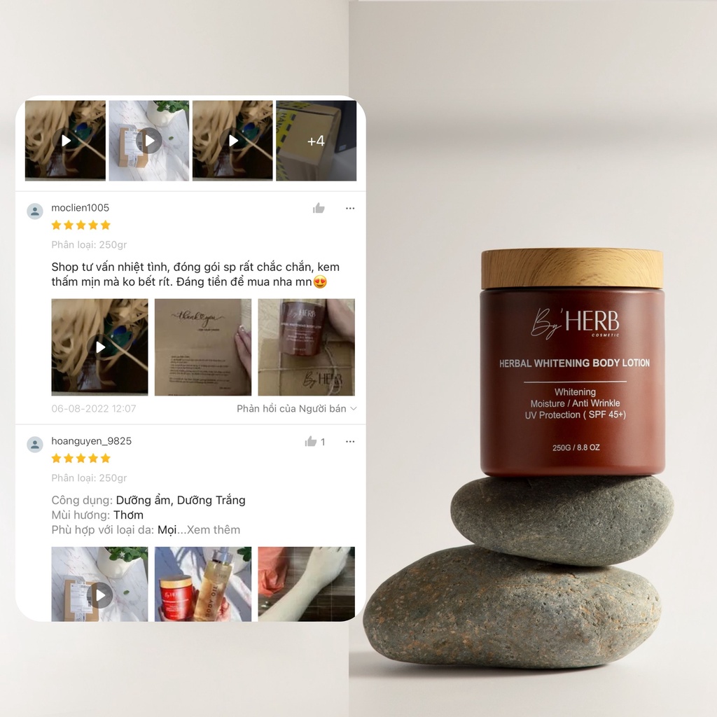 Combo Kem Dưỡng Trắng Da Body - Herbal Whitening Body Lotion By'HERB 250g