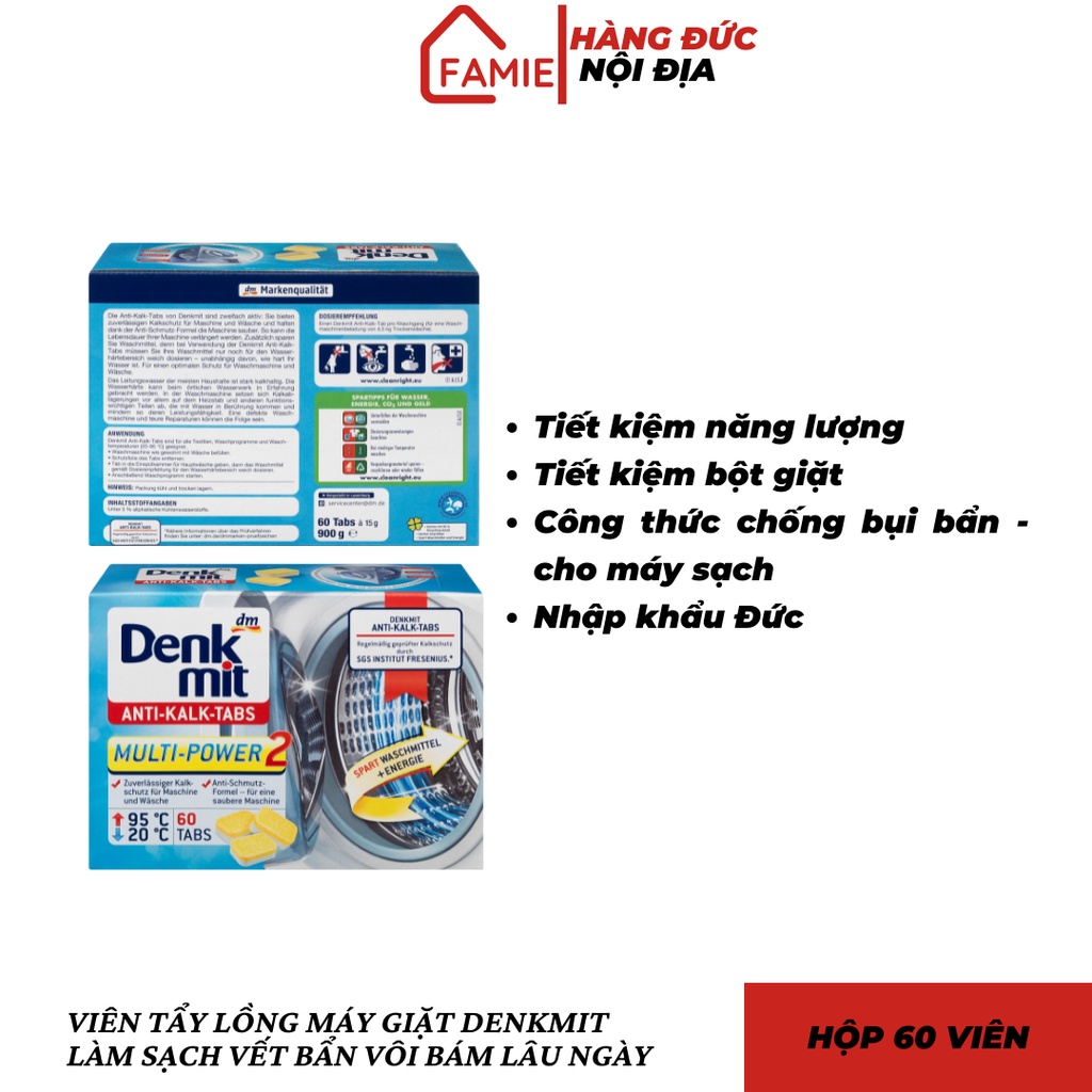 Viên tẩy lồng máy giặt Denkmit làm sạch vết bẩn vôi bám lâu ngày, 1 viên - Hàng Đức