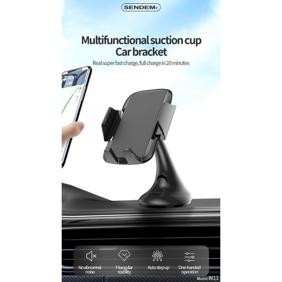 Giá đỡ trên oto Sendem W11 kẹp điện thoại ,đế hút chân không,xoay 360 độ