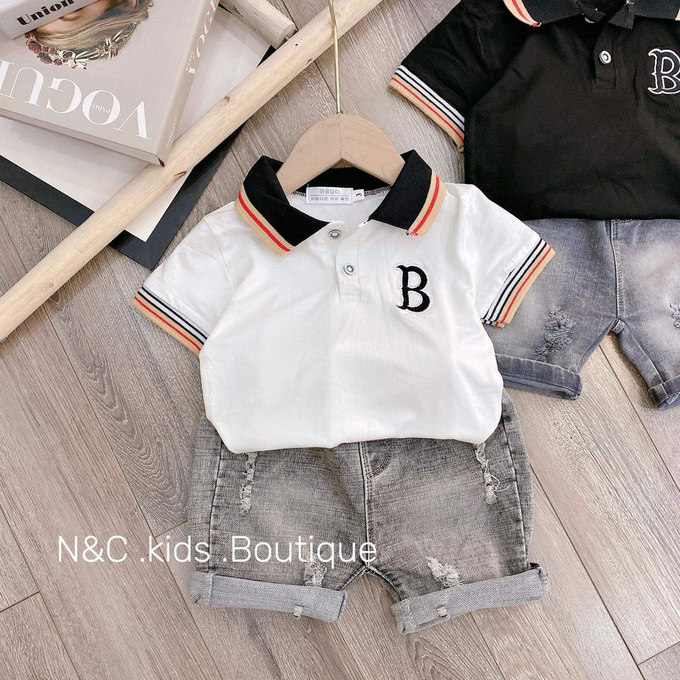 Quần áo bé trai, 9-22 kg, Set Polo basic quần Jean cho bé trai sành điệu hàng chuẩn size  hongvybaby NW