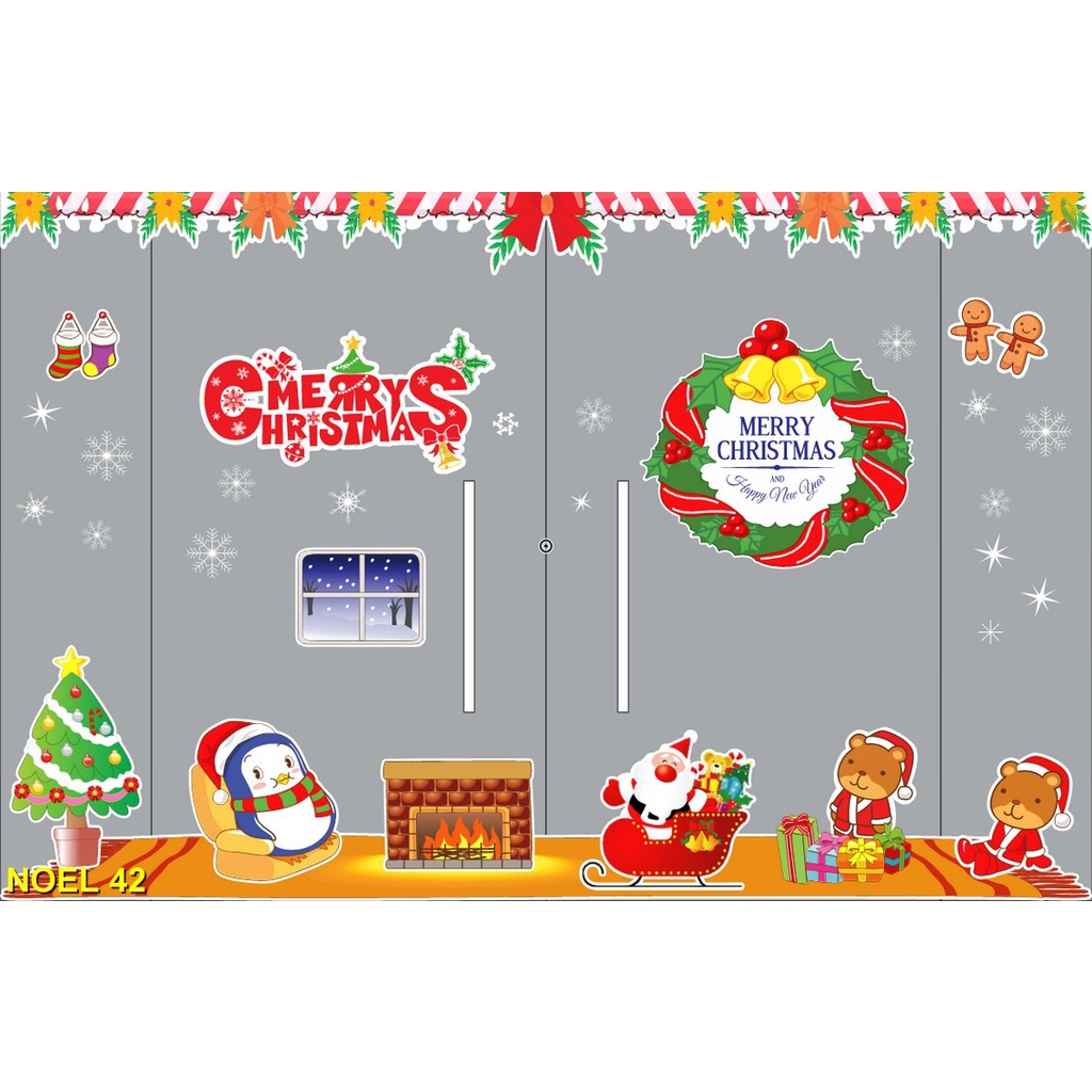 Decal dán kính và dán tường trang trí Noel, decal dán kính Giáng Sinh.