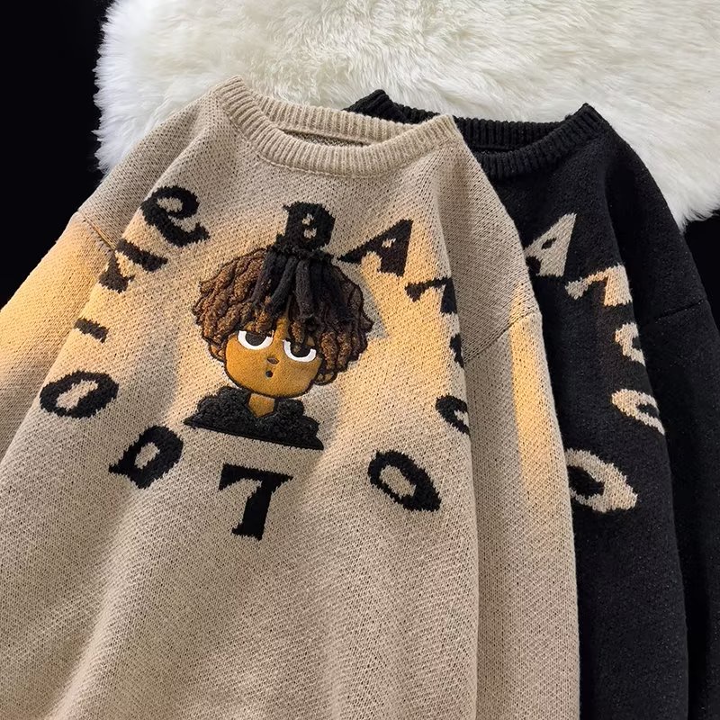 Áo Khoác Sweater Dệt Kim Thêu Số Nhỏ Kiểu Hip-Hop Mỹ Đường Phố Thu Đông Cho Nam