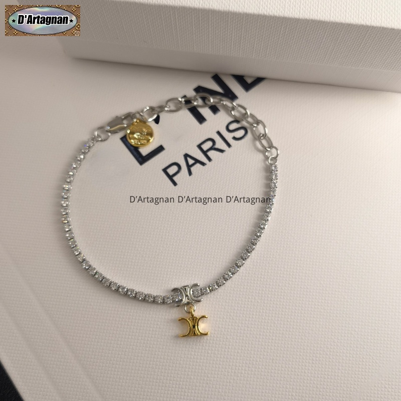 Boutique Spot C LOGO Silver Inlaid Imitation Crystal Chain Gold Triumphal Arch Pendant Bracelet Brass Plating with Steel Stamp High Quality Korean 2022 New Style Reprint Elegant Retro Fashion No Fading for Women B619