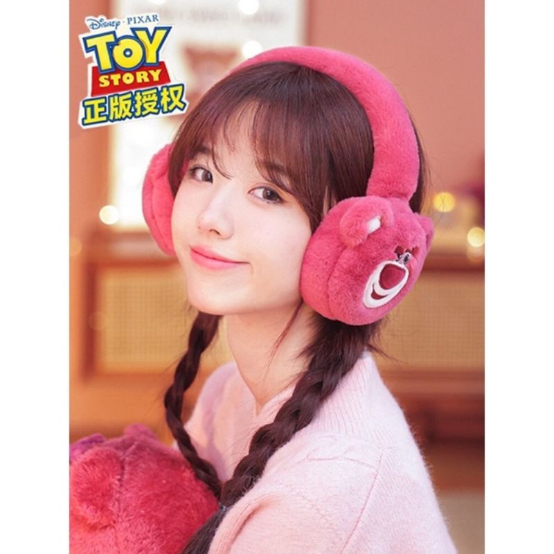 CHỤP TAI BÔNG VÀ KHĂN QUOÀNG CỔ  MÙA ĐÔNG HÌNH GẤU HỒNG DÂU TÂY ĐÁNG YÊU