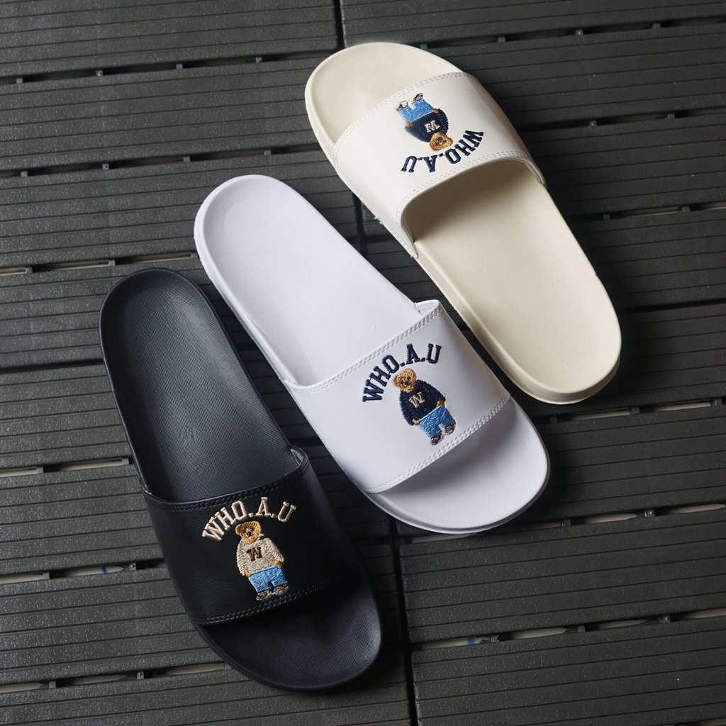 Dép nữ quai ngang Gấu WHOAU, hình thêu trên quai, êm chân, đẹp, không trơn, dễ phối đồ, có thể mua làm quà tặng