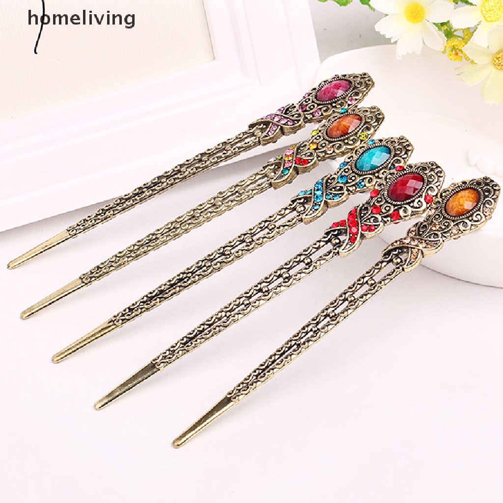 Trâm Cài Tóc Kim Loại Đính Đá Pha Lê Phong Cách Vintage Đơn Giản