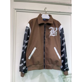 Áo khoác da lộn form rộng phối tay da leather seeve jacket varsity v16 - màu nâu
