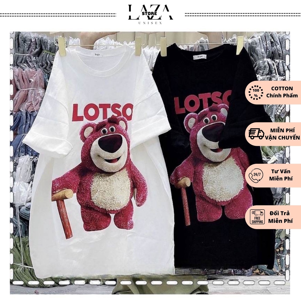 Áo Thun Tay Lỡ 3158 Cotton Khô Form Rộng Nam Nữ Gấu LOTSO