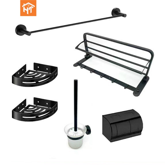 Bộ phụ kiện kệ để vật dụng nhà tắm màu đen 5 món