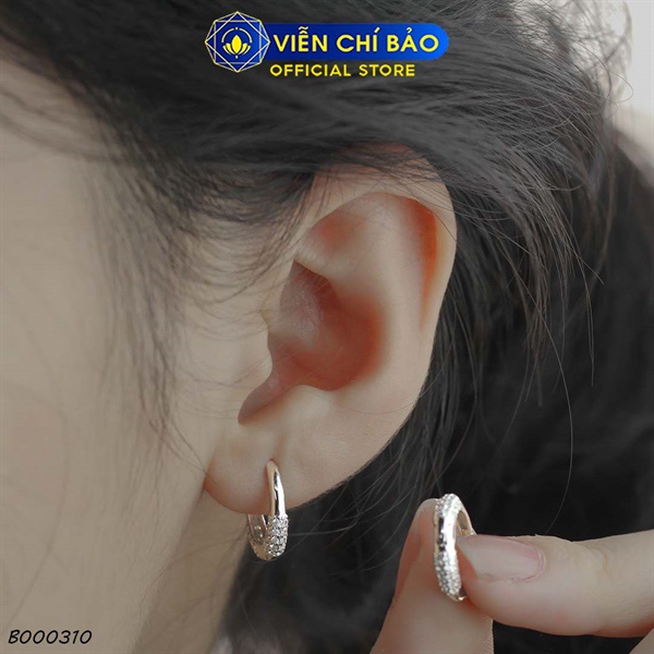 Bông tai bạc nữ tròn đính đá chất liệu bạc Ý 925 thời trang phụ kiện trang sức Viễn Chí Bảo B000310