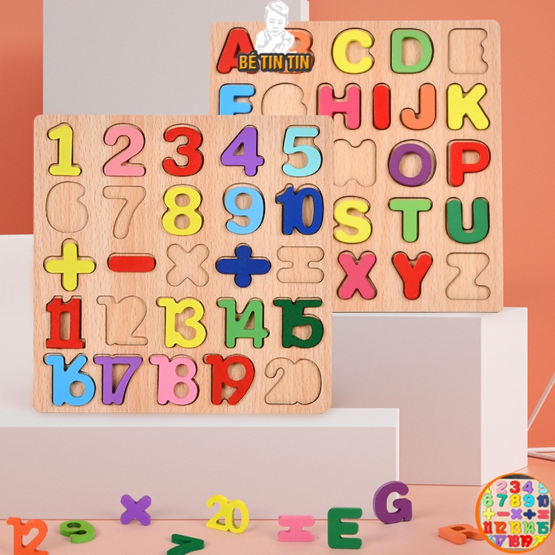 Bảng chữ số gỗ nổi số cho bé, kích thước 20x20cm, giúp bé phát triển tư duy toán học