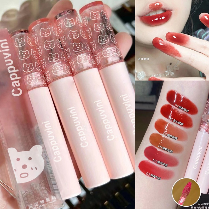 Son Bóng Cappuvini Dưỡng Ẩm Chống Thấm Nước Không Dính Màu Sắc Tươi Tắn Bong Son bóng son gấu hồng