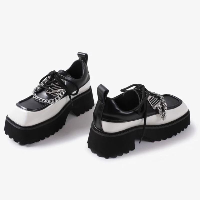 Giày da Derby phối màu chi tiết dây xích đế cao 5,5cm cực chiến FOOTMADE