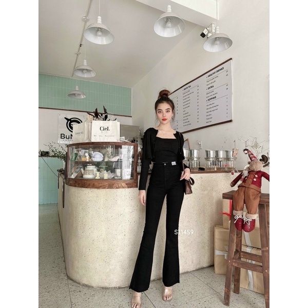QUẦN ỐNG LOE DÁNG DÀI LAI TUA - chất jeans dày mềm-
