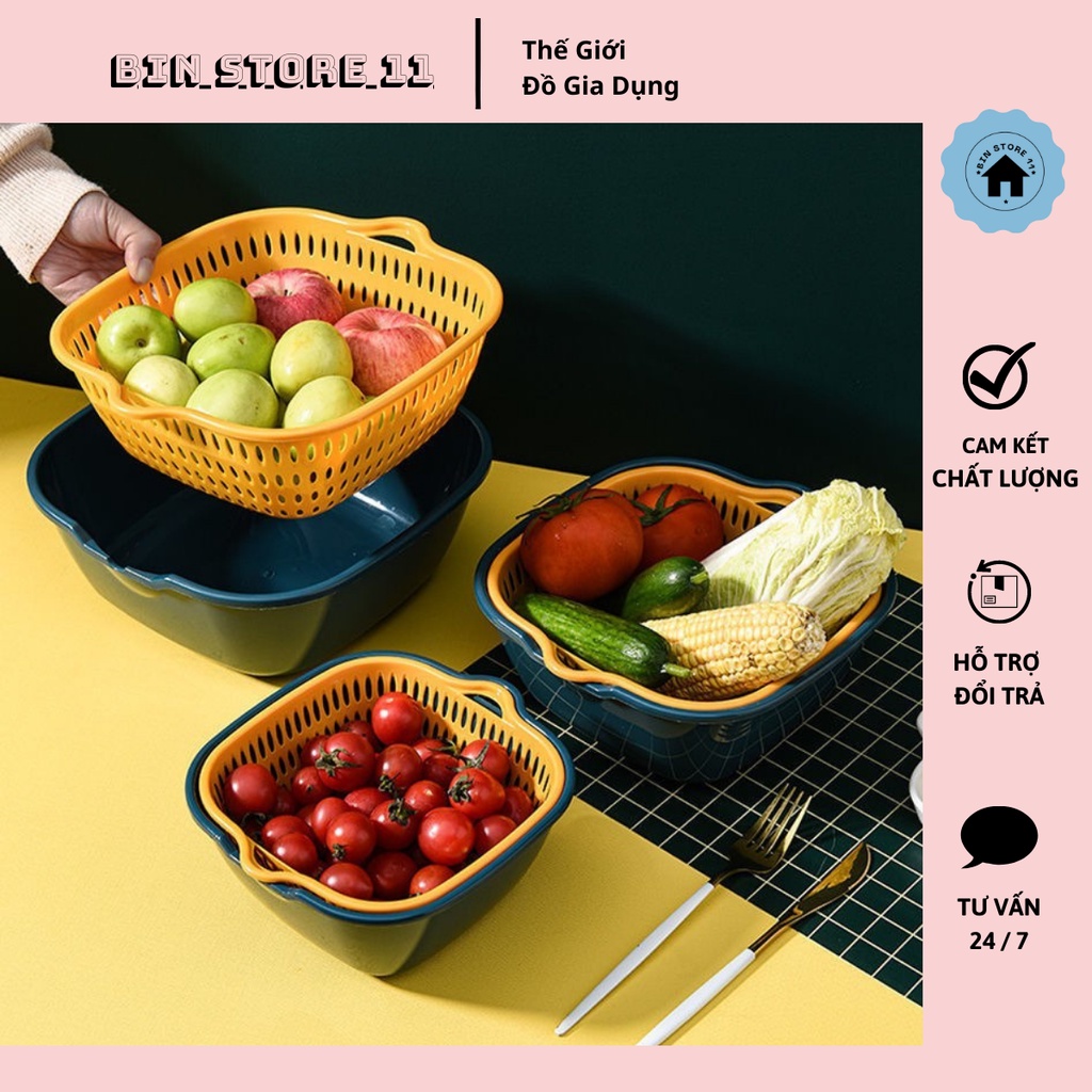Combo 6 món rổ thau nhựa đựng đồ ráo nước, Bộ rổ nhựa kèm chậu - Bin Store