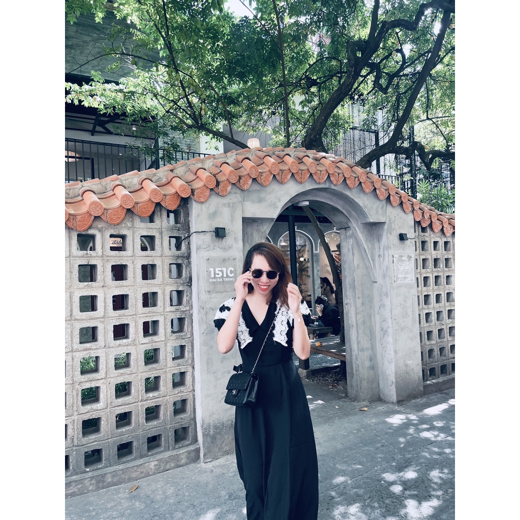 (HÌNH THẬT) Váy dài chít-eo phối ren cao cấp. Đầm dài tôn dáng, cổ V và hở lưng cách điệu