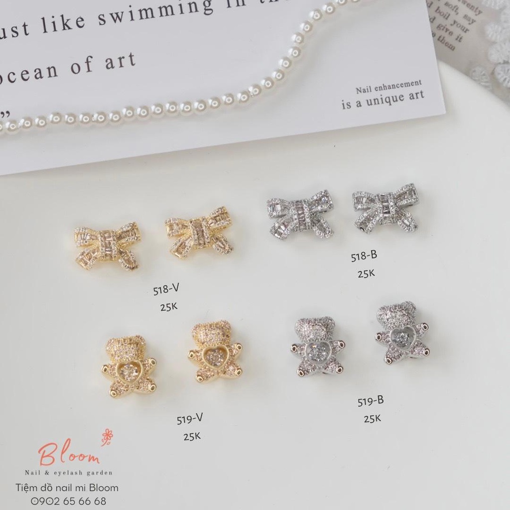 Charm gấu nơ đính đá size to cao cấp