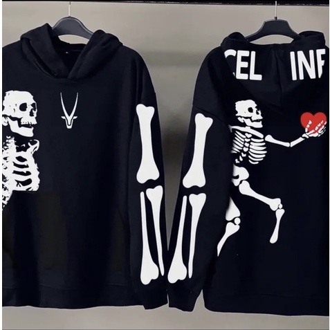 Áo Hoodie Bộ Xương Trái Tim cực hot chất liệu nỉ bông mũ 2 lớp dây bản to bao ngầu