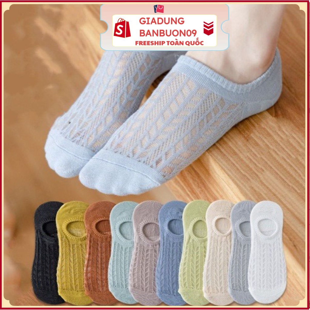 Set 10 đôi tất vớ, tất nữ cổ ngắn đi giày lười chất liệu cotton siêu co dãn thoáng mát