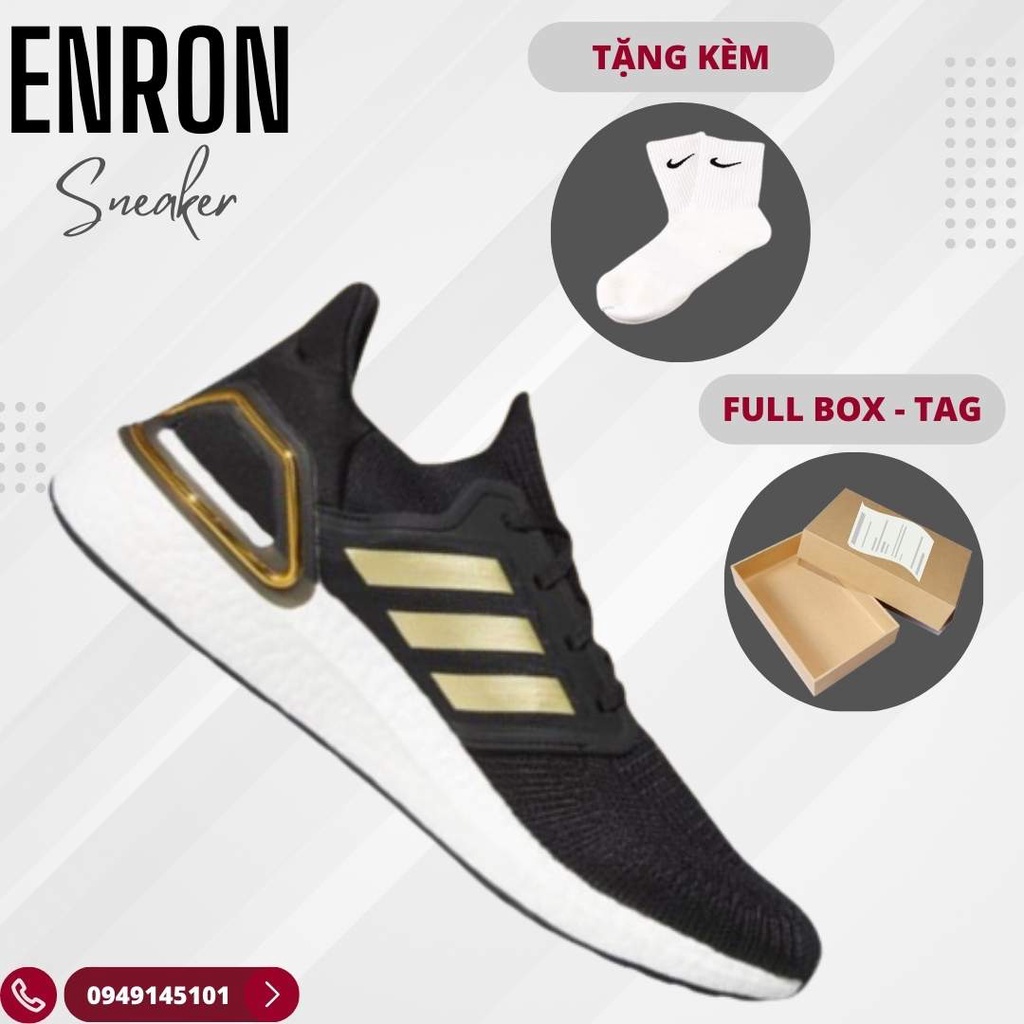 Giày Sneaker Adidas Ultraboost Core Black/Gold, Giày Thể Thao Nam Nữ UB Đen Vàng, Full Box + Free Tất Nike