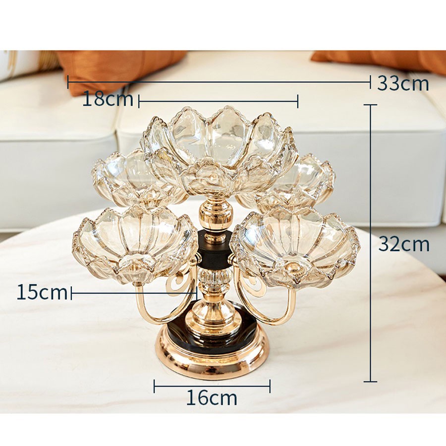 Khay mứt Tết pha lê cao cấp 2023 xoay 360 độ tạo hình 5 đài hoa bày hoa quả , bánh kẹo , hộp mứt tết 2023 cao cấp pha lê
