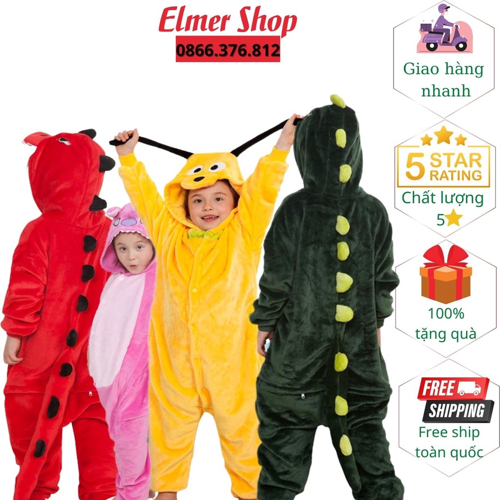 Bộ đồ khủng long liền thân cho bé và người lớn Elmer Shop BDT, quần áo khủng long cosplay hoạt hình nhiều màu sắc