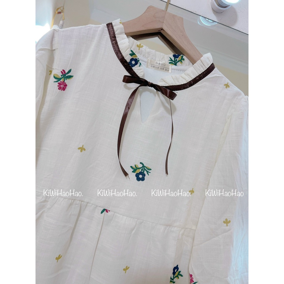 VÁY BABYDOL KÈM NƠ CỔ XINH DÀI TAY HÀN QUỐC