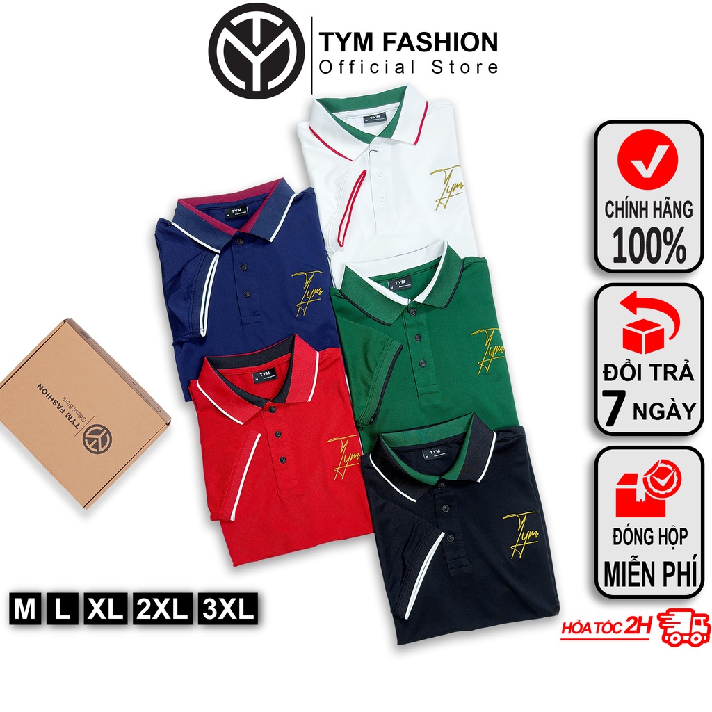 Áo Polo Nam tay ngắn TYM - cổ bẻ - phối màu - họa tiết thêu - vải Poly cá sấu thoáng mát, co dãn - PLMT001
