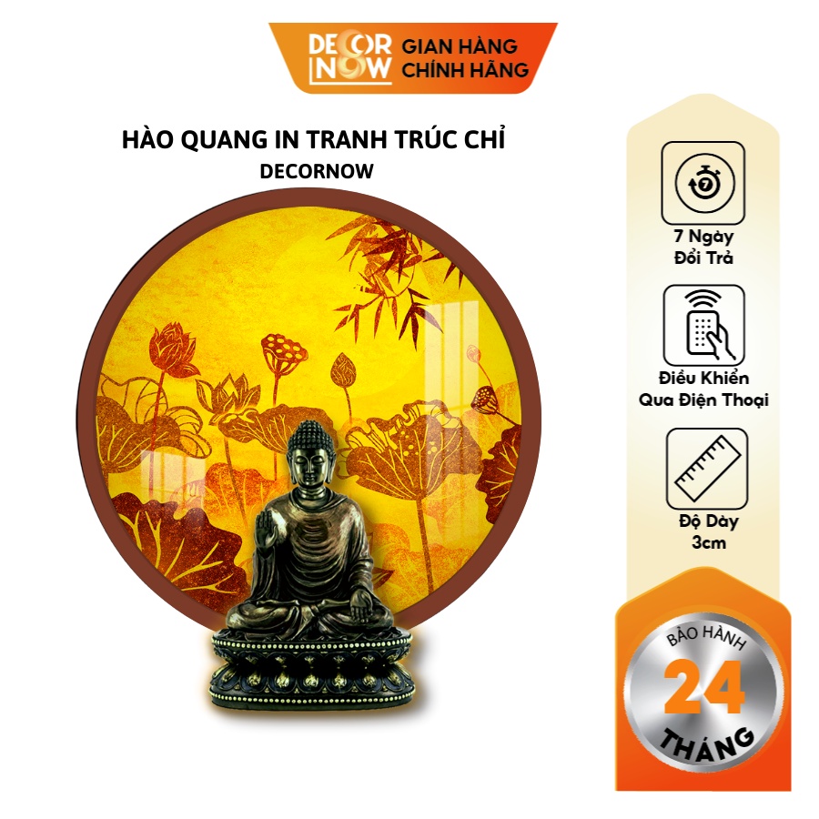 Đèn Hào Quang Phật In Tranh Trúc Chỉ DECORNOW 30,40 cm, Trang Trí Ban Thờ, Hào Quang Trúc Chỉ HOA SEN DCN-TC22
