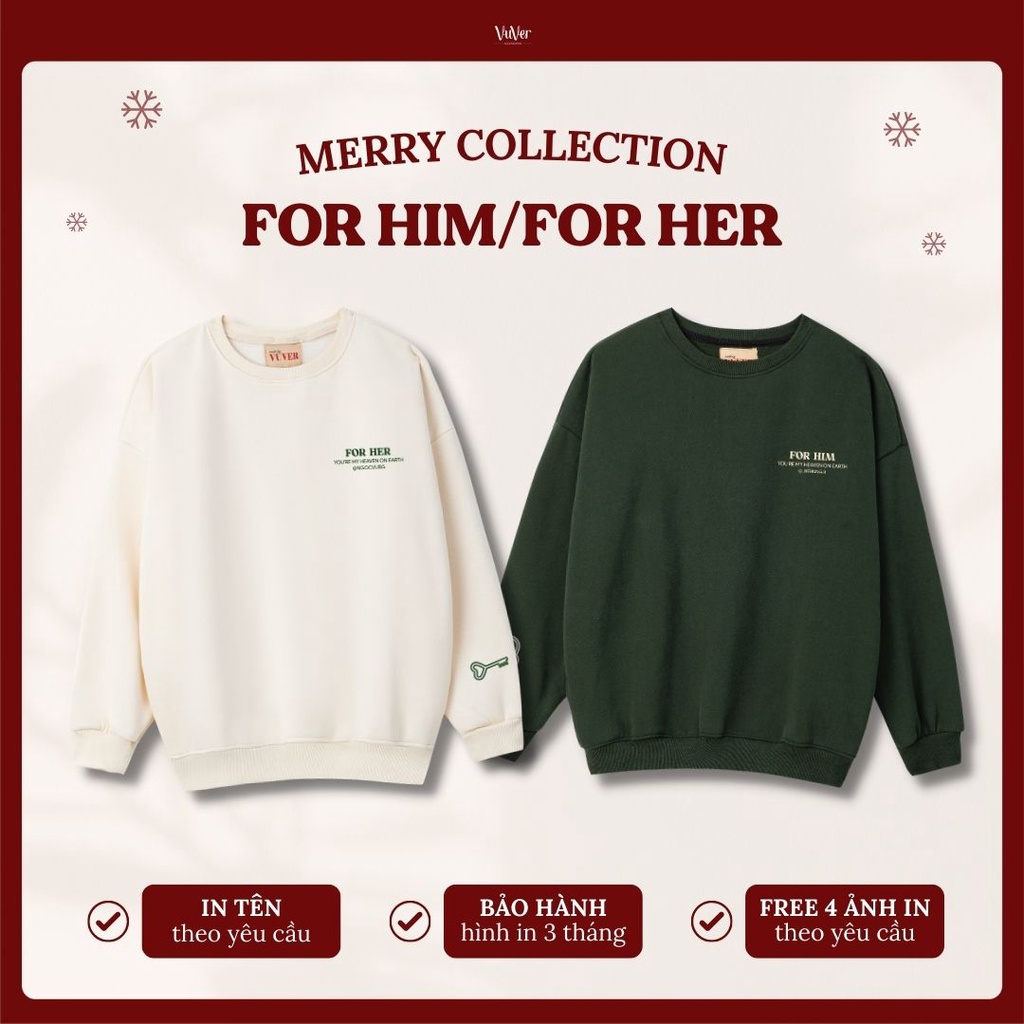 Sweater nỉ bông - For Him/For Her 04 in tên bạn và người thương - tặng 4 ảnh in - vuver.vn
