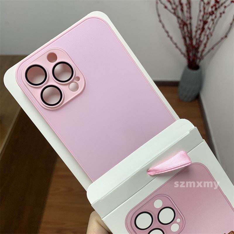 Ốp Điện Thoại Mặt Kính Cứng Chống Dấu Vân Tay Màu Hồng Cho IPhone 14 13 12 11 Pro Max 14Plus