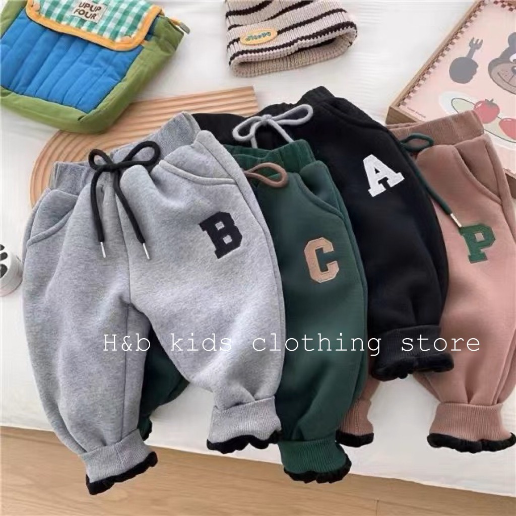 Quần Nỉ Bông Cho Bé Trai ABC, Quần Nỉ Thu Đông Chất Liệu Nỉ Bông Hàn Cho Bé, Quần Dài Thu Đông Bé Trai Mềm Mịn M023