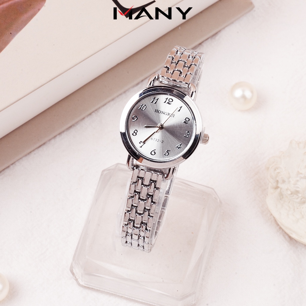 Đồng hồ mặt số nhỏ Hongrui dây kim loại - Đồng hồ lắc tay nữ đơn giản thanh lịch ManYi