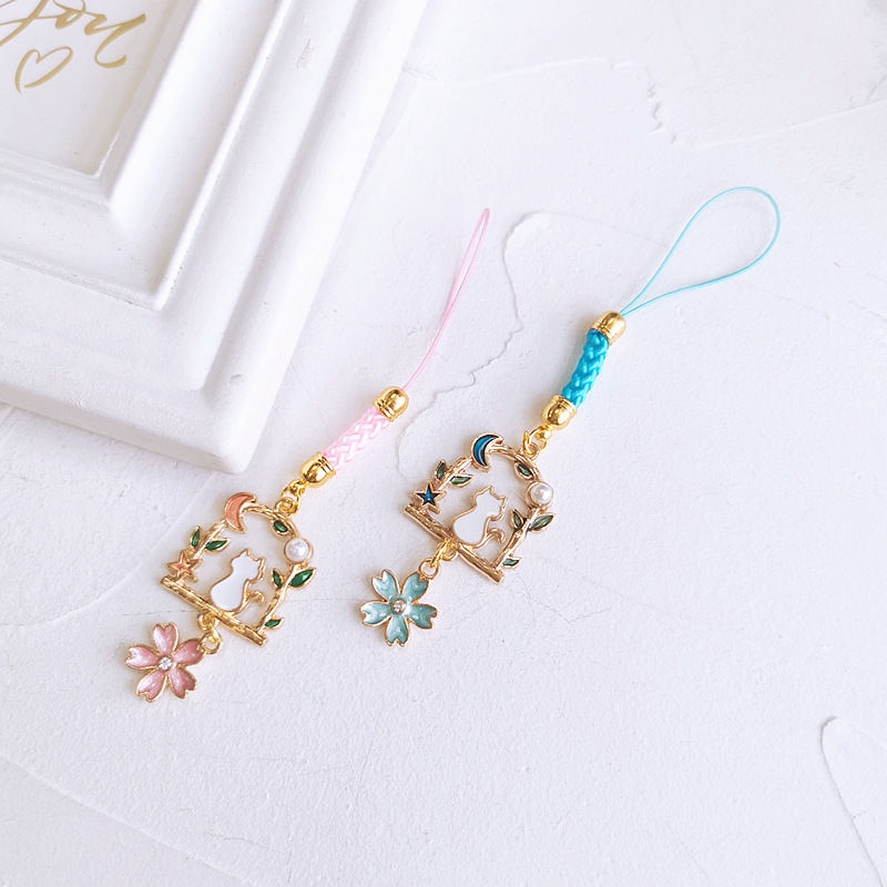 Dây Đeo Điện Thoại Dạng Ngắn Mặt Hình Mèo Phong Cách Ngọt Ngào DIY