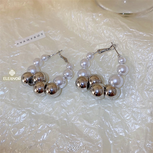 Bông tai nữ chuôi bạc 925 Eleanor Accessories gắn ngọc trai nhân tạo phối bi tròn phụ kiện trang sức 5134