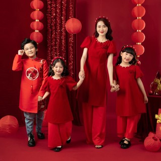 Áo dài bé trai vải Tafta phối Gấm hoạ tiết tùng hạc alberkids AT006