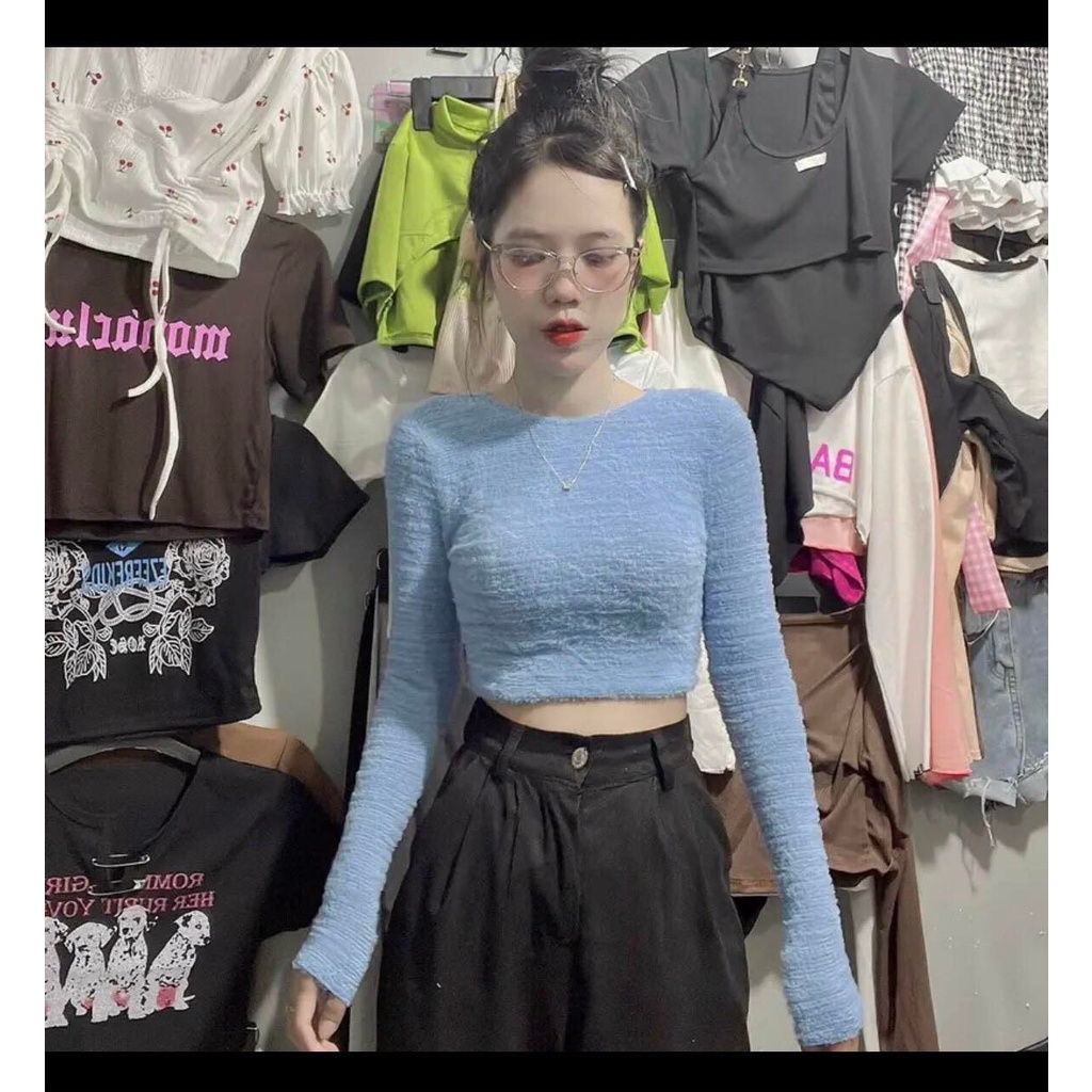 Áo Croptop Lông Tay Dài Cổ Tròn